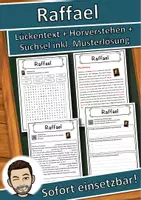 Vorschau - Unterrichtsreihen - Raffael Lückentext mit Wortspeicher Hörverstehen und Suchsel - Deckblatt