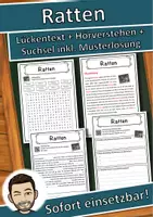 Vorschau - Unterrichtsreihen - Ratten Lückentext mit Wortspeicher Hörverstehen und Suchsel - Deckblatt