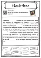 Vorschau - Unterrichtsreihen - Raubtiere Lückentext mit Wortspeicher Hörverstehen und Suchsel - Seite 1