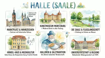 Vorschau - Arbeitsblätter - AB mit Fragen zum Thema "Halle (Saale)" + Lösungsblatt + Infografik - Seite 1