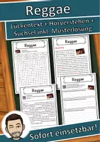 Vorschau - Unterrichtsreihen - Reggae Lückentext mit Wortspeicher Hörverstehen und Suchsel - Deckblatt