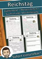 Vorschau - Unterrichtsreihen - Reichstag Lückentext mit Wortspeicher Hörverstehen und Suchsel - Deckblatt