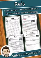 Vorschau - Unterrichtsreihen - Reis Lückentext mit Wortspeicher Hörverstehen und Suchsel - Deckblatt