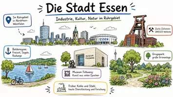 Vorschau - Arbeitsblätter - AB mit Fragen zum Thema "Essen (Stadt)" + Lösungsblatt + Infografik - Seite 1