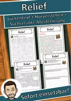 Vorschau - Unterrichtsreihen - Relief Lückentext mit Wortspeicher Hörverstehen und Suchsel - Deckblatt