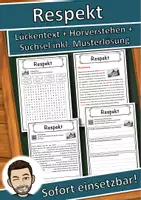 Vorschau - Unterrichtsreihen - Respekt Lückentext mit Wortspeicher Hörverstehen und Suchsel - Deckblatt