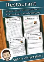 Vorschau - Unterrichtsreihen - Restaurant Lückentext mit Wortspeicher Hörverstehen und Suchsel - Deckblatt