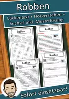 Vorschau - Unterrichtsreihen - Robben Lückentext mit Wortspeicher Hörverstehen und Suchsel - Deckblatt