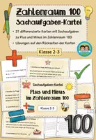 Vorschau - Arbeitsblätter - Sachaufgaben Kartei - Plus und Minus im Zahlenraum 100 (Klasse 2-3) - Deckblatt