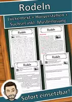 Vorschau - Unterrichtsreihen - Rodeln Lückentext mit Wortspeicher Hörverstehen und Suchsel - Deckblatt