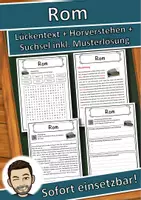Vorschau - Unterrichtsreihen - Rom Lückentext mit Wortspeicher Hörverstehen und Suchsel - Deckblatt