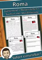 Vorschau - Unterrichtsreihen - Roma Lückentext mit Wortspeicher Hörverstehen und Suchsel - Deckblatt