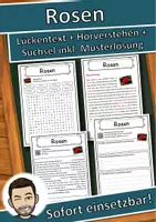 Vorschau - Unterrichtsreihen - Rosen Lückentext mit Wortspeicher Hörverstehen und Suchsel - Deckblatt