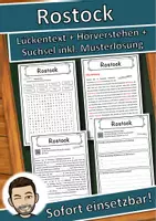 Vorschau - Unterrichtsreihen - Rostock Lückentext mit Wortspeicher Hörverstehen und Suchsel - Deckblatt