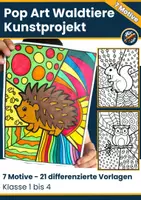 Vorschau - Mal- und Bastelvorlagen - Pop Art Tiere Starter-Paket – Haustiere, Bauernhof, Zoo & Wald (Ausmalbilder Kunstprojekt) - Seite 1