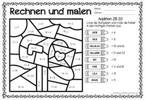 Aperçu - Feuilles d'exercices - Rechen-Mal-Blätter - Addition bis 20 (Valentinstag) Saint Valentin Additions Mathématiques Allemand - Page 3