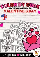 Aperçu - Feuilles d'exercices - Color by code - Addition within 20 (Valentine's Day) | Saint Valentin Additions Mathématiques Anglais - Page de couverture