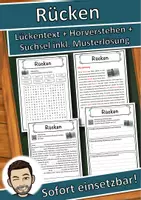 Vorschau - Unterrichtsreihen - Rücken Lückentext mit Wortspeicher Hörverstehen und Suchsel - Deckblatt