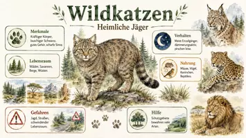 Vorschau - Arbeitsblätter - AB mit Fragen zum Thema "Wildkatze" + Lösungsblatt + Infografik - Seite 1
