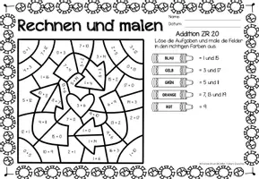 Aperçu - Feuilles d'exercices - Rechen-Mal-Blätter - Addition bis 20 (Tag der Erde) April Jour de la Terre Avril Additions Mathématiques Allemand - Page 2