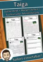 Vorschau - Unterrichtsreihen - Taiga Lückentext mit Wortspeicher Hörverstehen und Suchsel - Deckblatt