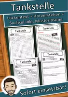 Vorschau - Unterrichtsreihen - Tankstelle Lückentext mit Wortspeicher Hörverstehen und Suchsel - Deckblatt