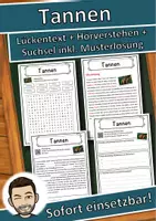 Vorschau - Unterrichtsreihen - Tannen Lückentext mit Wortspeicher Hörverstehen und Suchsel - Deckblatt