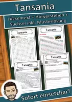 Vorschau - Unterrichtsreihen - Tansania Lückentext mit Wortspeicher Hörverstehen und Suchsel - Deckblatt
