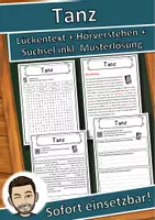 Vorschau - Unterrichtsreihen - Tanz Lückentext mit Wortspeicher Hörverstehen und Suchsel - Deckblatt