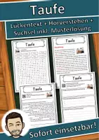 Vorschau - Unterrichtsreihen - Taufe Lückentext mit Wortspeicher Hörverstehen und Suchsel - Deckblatt