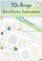 Vorschau - Stationenlernen - Schriftliche Subtraktion, 10x Bingo-Spiel, mit und ohne Überträge, mehrfach differenziert! Freiarbeitsmaterial: Schriftlich untereinander rechnen - Deckblatt