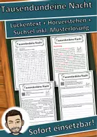Vorschau - Unterrichtsreihen - Tausendundeine Nacht Lückentext mit Wortspeicher Hörverstehen und Suchsel - Deckblatt