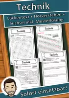 Vorschau - Unterrichtsreihen - Technik Lückentext mit Wortspeicher Hörverstehen und Suchsel - Deckblatt
