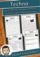 Vorschau - Unterrichtsreihen - Techno Lückentext mit Wortspeicher Hörverstehen und Suchsel - Deckblatt