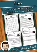 Vorschau - Unterrichtsreihen - Tee Lückentext mit Wortspeicher Hörverstehen und Suchsel - Deckblatt