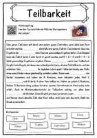 Vorschau - Unterrichtsreihen - Teilbarkeit Lückentext mit Wortspeicher Hörverstehen und Suchsel - Seite 1