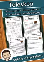 Vorschau - Unterrichtsreihen - Teleskop Lückentext mit Wortspeicher Hörverstehen und Suchsel - Deckblatt