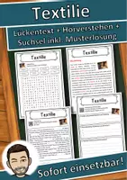 Vorschau - Unterrichtsreihen - Textilie Lückentext mit Wortspeicher Hörverstehen und Suchsel - Deckblatt