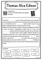 Vorschau - Unterrichtsreihen - Thomas Alva Edison Lückentext mit Wortspeicher Hörverstehen und Suchsel - Seite 1