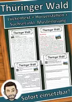 Vorschau - Unterrichtsreihen - Thüringer Wald Lückentext mit Wortspeicher Hörverstehen und Suchsel - Deckblatt