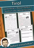Vorschau - Unterrichtsreihen - Tirol Lückentext mit Wortspeicher Hörverstehen und Suchsel - Deckblatt