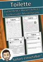 Vorschau - Unterrichtsreihen - Toilette Lückentext mit Wortspeicher Hörverstehen und Suchsel - Deckblatt