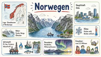 Vorschau - Arbeitsblätter - AB mit Fragen zum Thema "Norwegen" + Lösungsblatt + Infografik - Seite 1