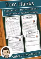 Vorschau - Unterrichtsreihen - Tom Hanks Lückentext mit Wortspeicher Hörverstehen und Suchsel - Deckblatt