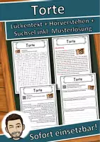 Vorschau - Unterrichtsreihen - Torte Lückentext mit Wortspeicher Hörverstehen und Suchsel - Deckblatt