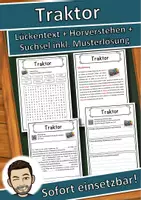 Vorschau - Unterrichtsreihen - Traktor Lückentext mit Wortspeicher Hörverstehen und Suchsel - Deckblatt