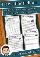 Vorschau - Unterrichtsreihen - Transatlantikliner Lückentext mit Wortspeicher Hörverstehen und Suchsel - Deckblatt
