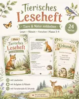 Vorschau - Arbeitsblätter - Tierisches Leseheft für die Grundschule | 24 Seiten mit Lesetexten, Aufgaben, Rätseln, Forscherseite & Urkunde - Deckblatt