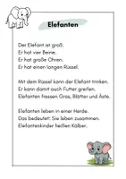 Vorschau - Arbeitsblätter - Leseverstehen zum Thema Elefanten Klasse 1-4 - Seite 1