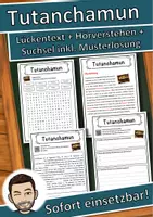 Vorschau - Unterrichtsreihen - Tutanchamun Lückentext mit Wortspeicher Hörverstehen und Suchsel - Deckblatt